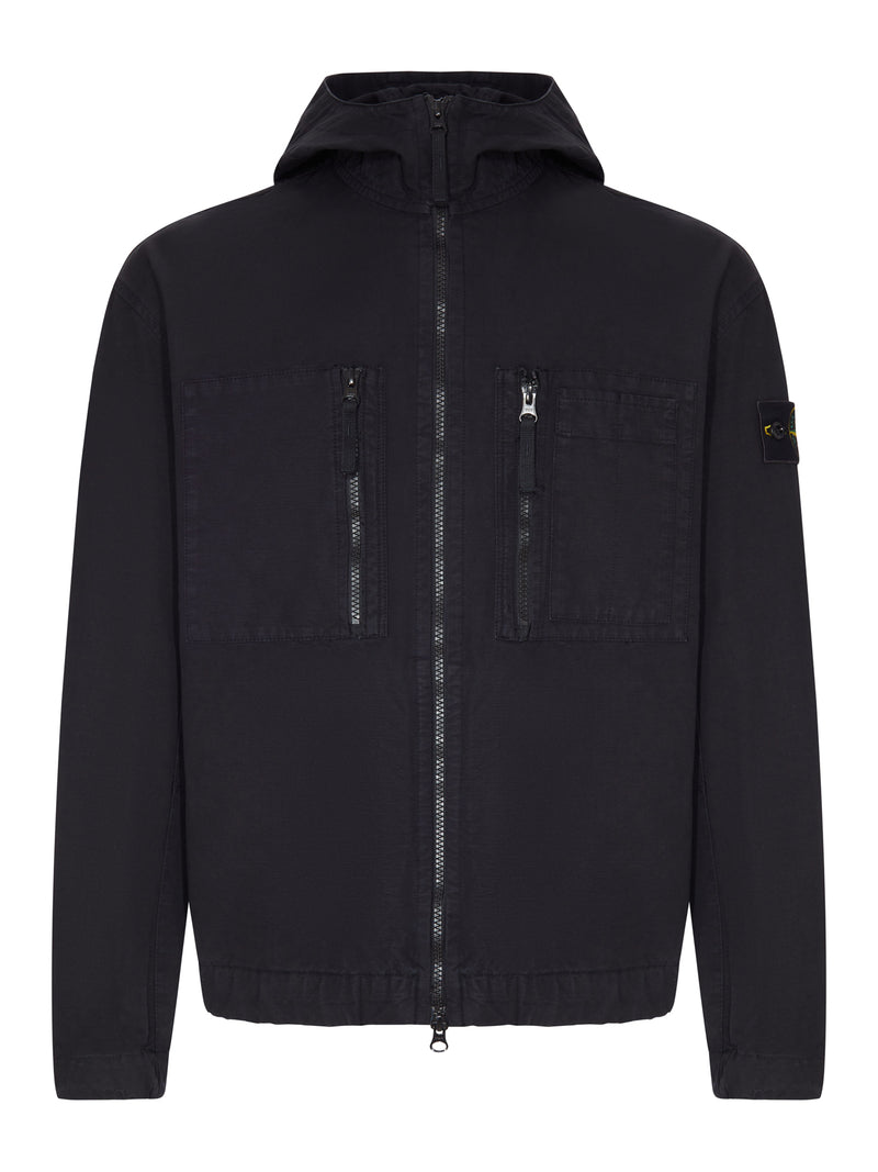 COTTON OVERSHIRT WITH HOOD AND STONE ISLAND BADGE
