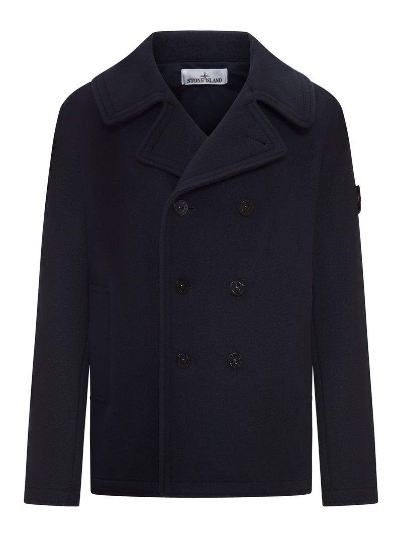 NAVY BLUE DOUBLE-BREASTED WOOL AND CASHMERE BLEND JACKET