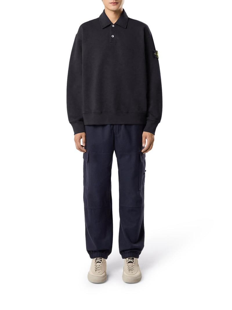 COTTON POLO-STYLE SWEATSHIRT WITH STONE ISLAND BADGE