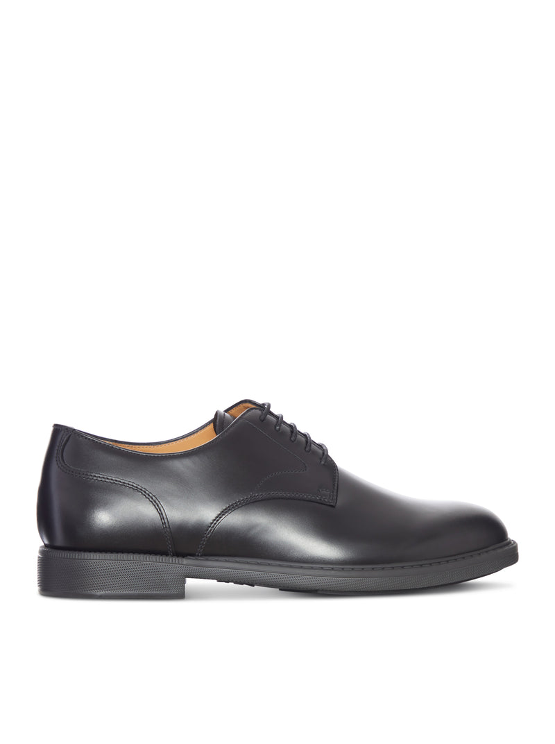SMOOTH LEATHER DERBY SHOE WITH RUBBER SOLE