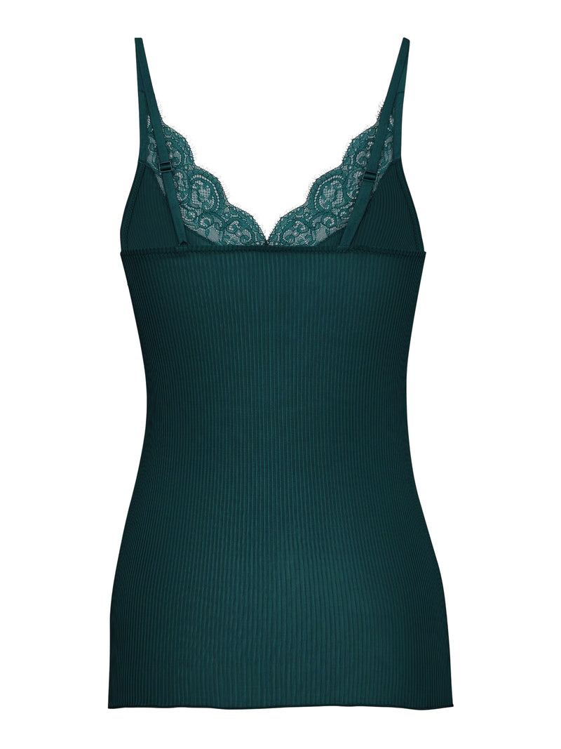 RIBBED SILK TANK TOP WITH LACE DETAILS