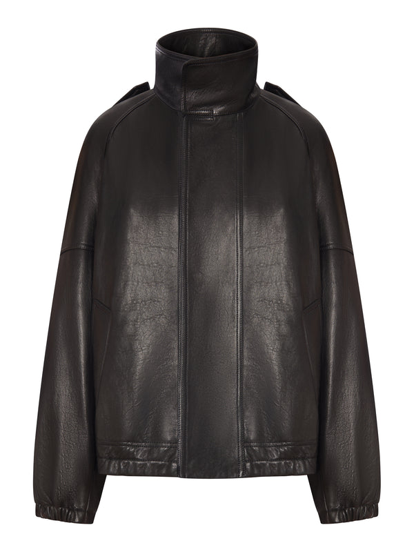 OVERSIZED LEATHER JACKET WITH HIGH COLLAR