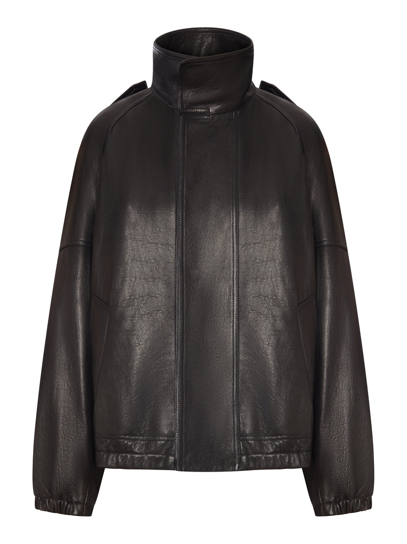 OVERSIZED LEATHER JACKET WITH HIGH COLLAR