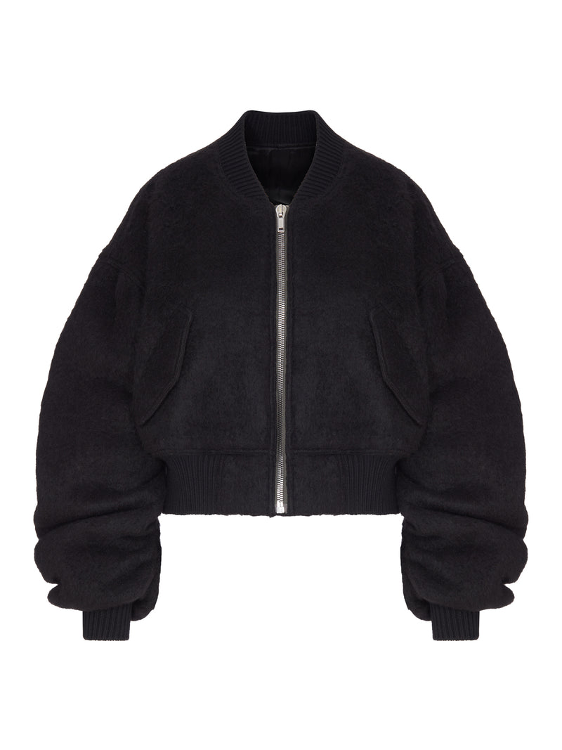 CROPPED ALPACA WOOL BOMBER JACKET WITH ZIP