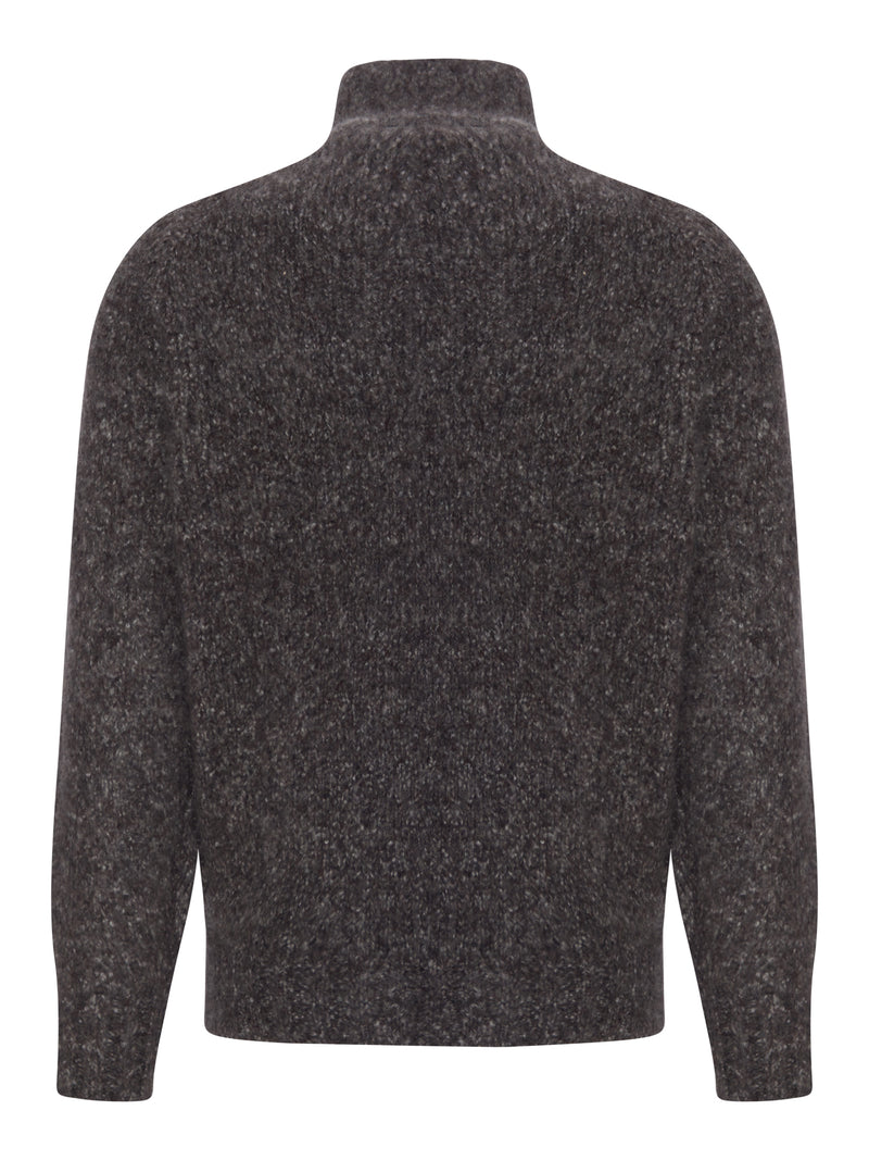 BOUCLE KNIT ZIP-UP SWEATER WITH HIGH NECK