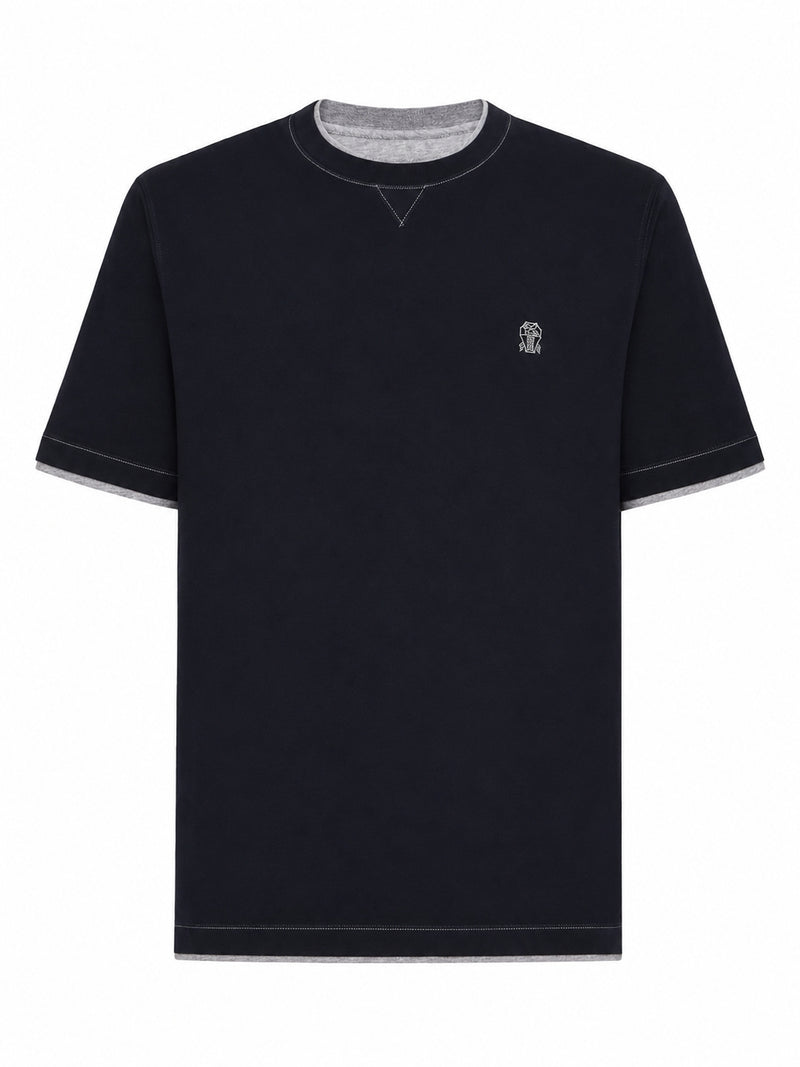 COTTON T-SHIRT WITH FRONT LOGO AND CONTRASTING TRIM
