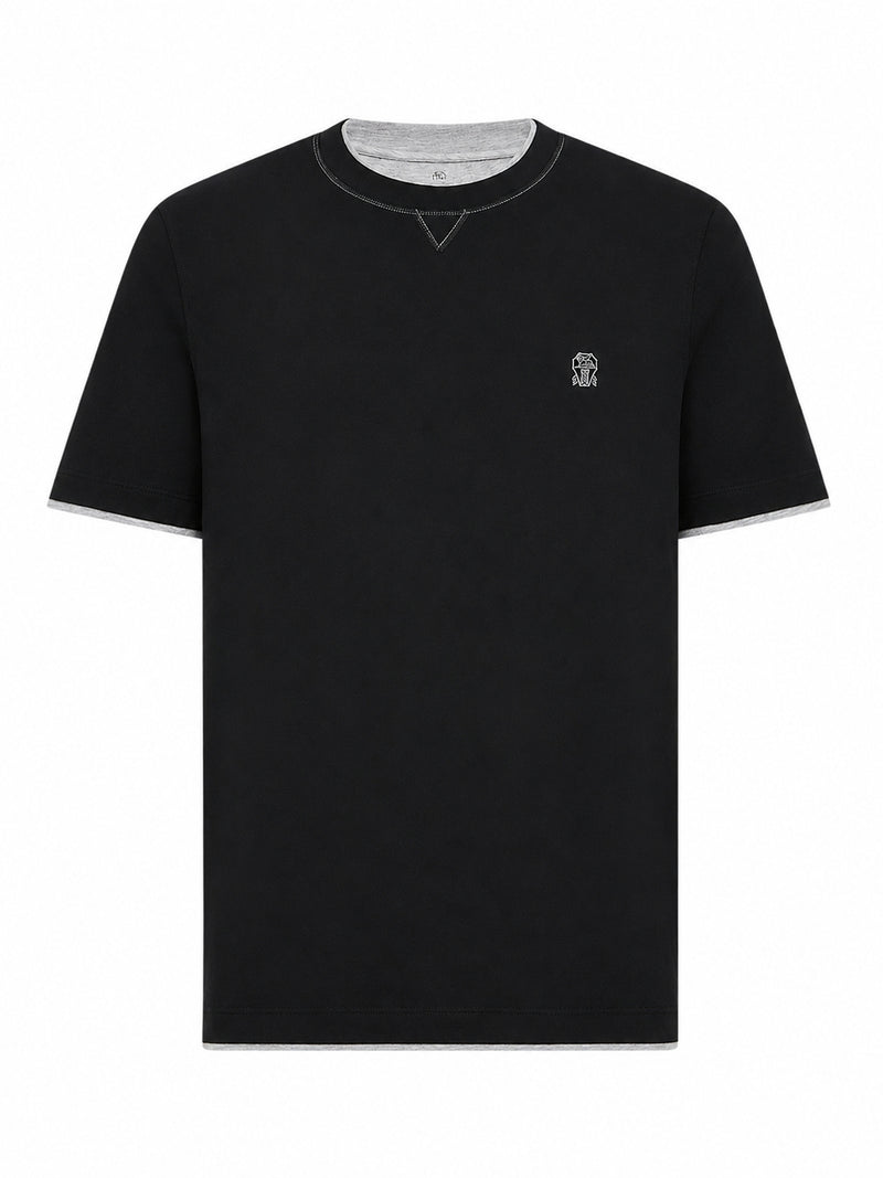 COTTON T-SHIRT WITH FRONT LOGO AND CONTRASTING TRIM