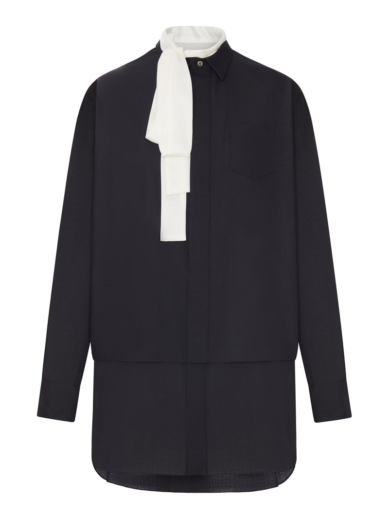 SHIRT DRESS WITH INTEGRATED SCARF