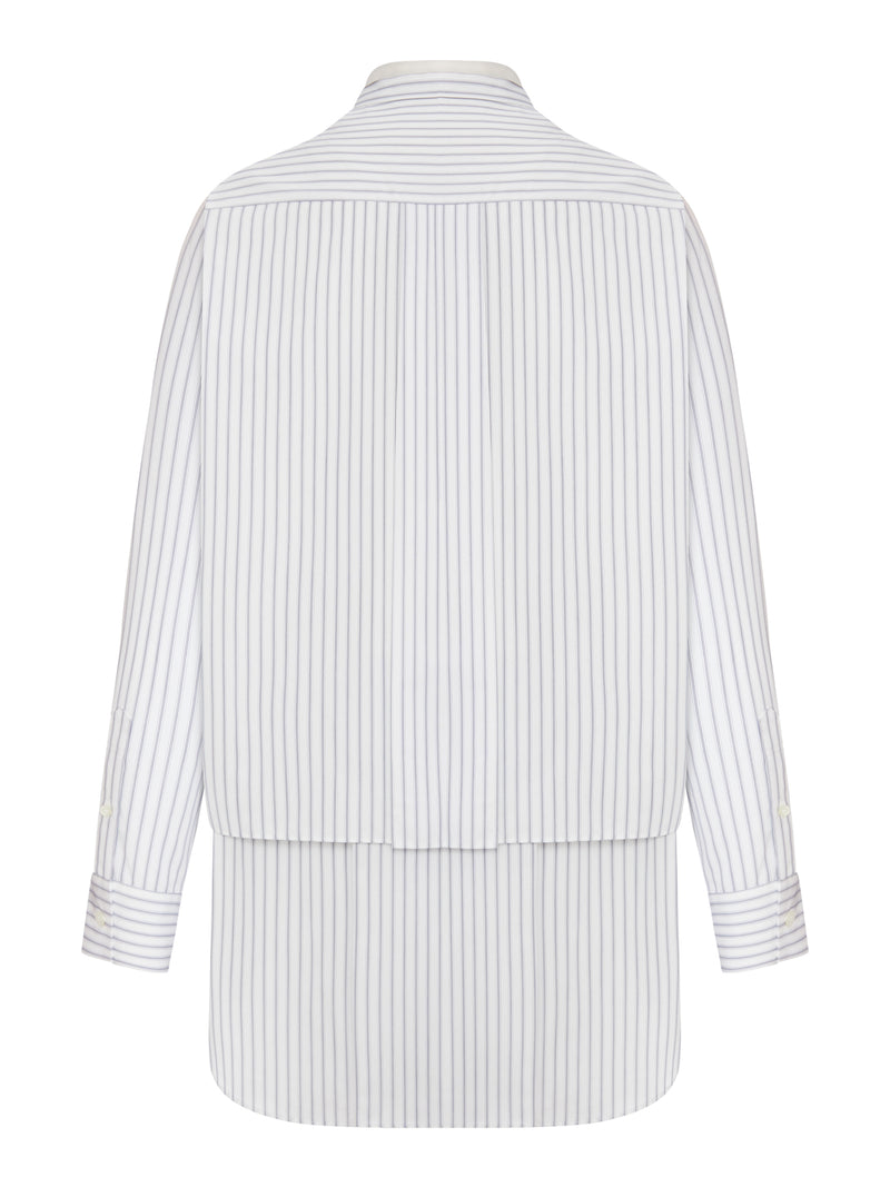 STRIPED SHIRT DRESS WITH INTEGRATED SCARF