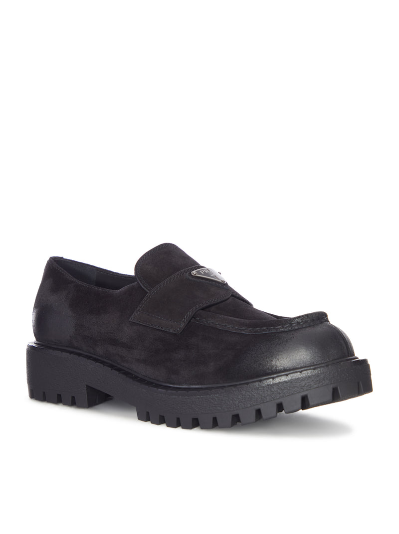SUEDE LOAFERS WITH A DISTRESSED FINISH