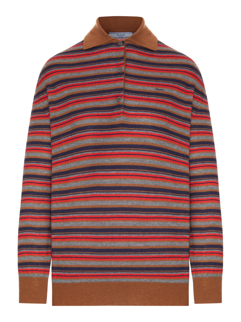 STRIPED CASHMERE POLO SHIRT