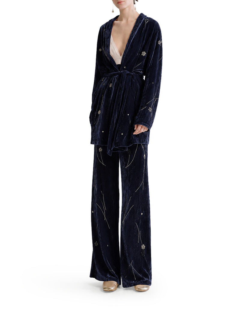 EMBROIDERED VELVET KIMONO WITH BELT