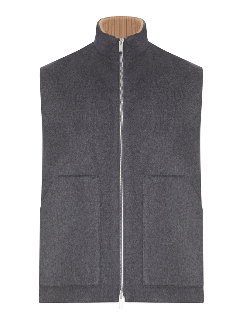 WOOL AND CASHMERE VEST WITH ZIP AND HIGH COLLAR