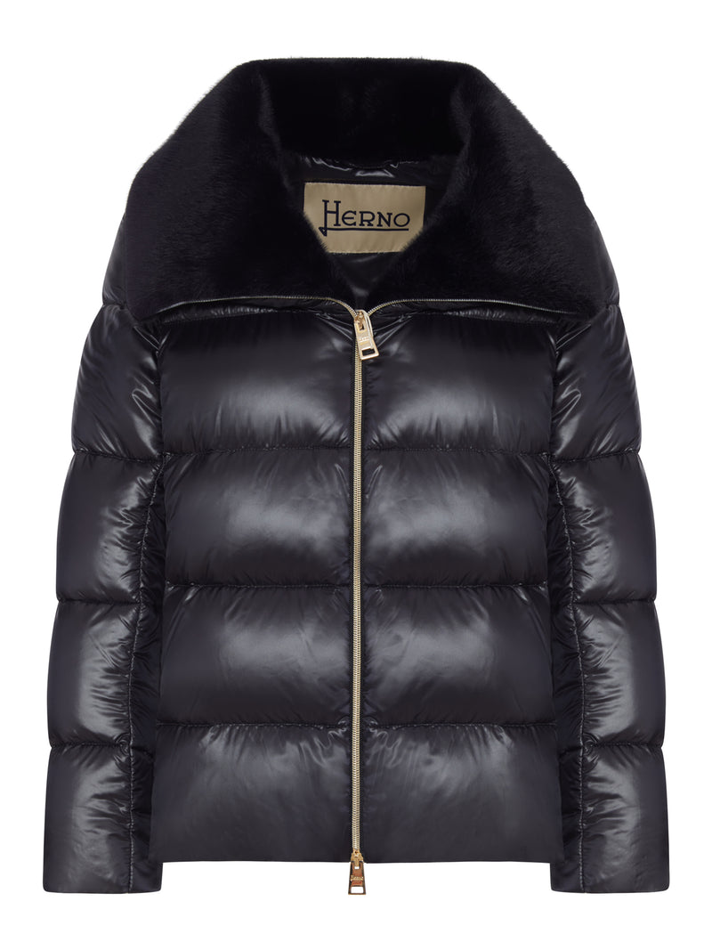 SHINY DOWN JACKET WITH FUR COLLAR
