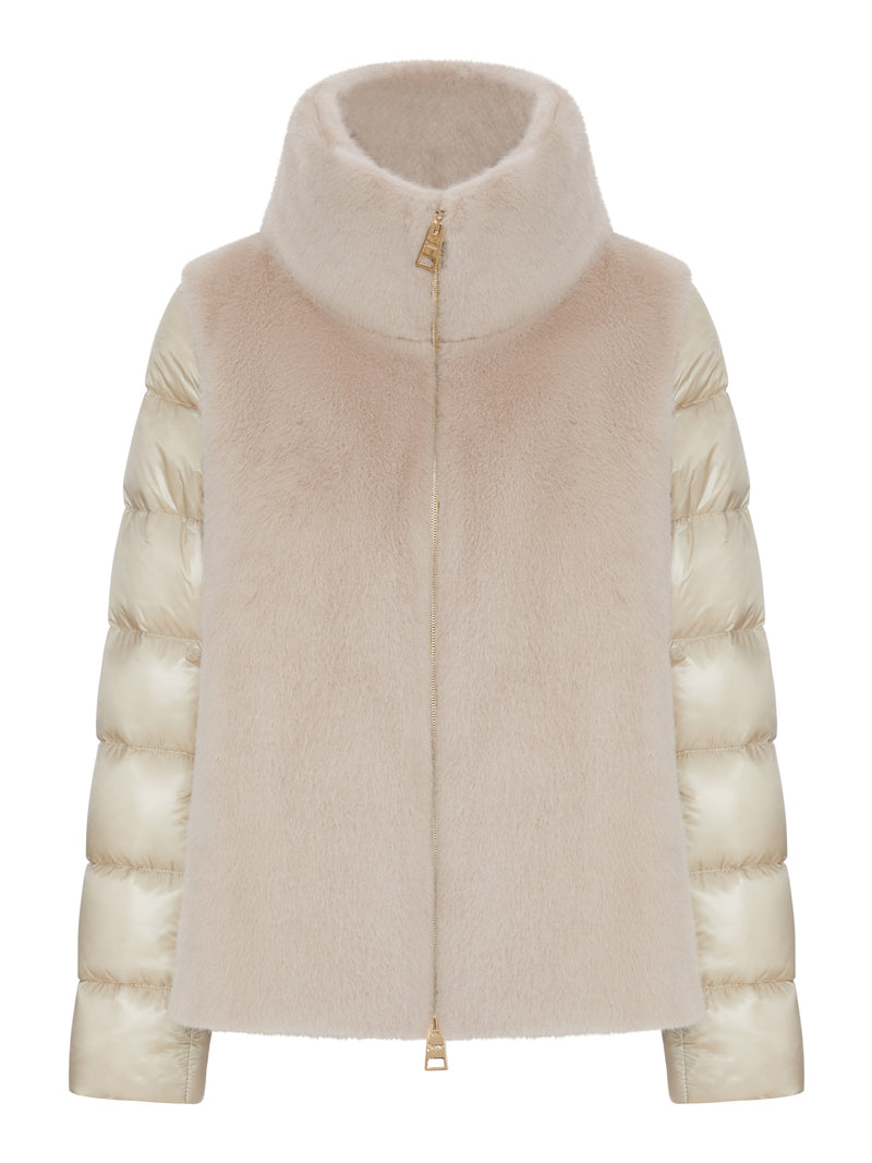PUFFER JACKET WITH FAUX FUR PANEL