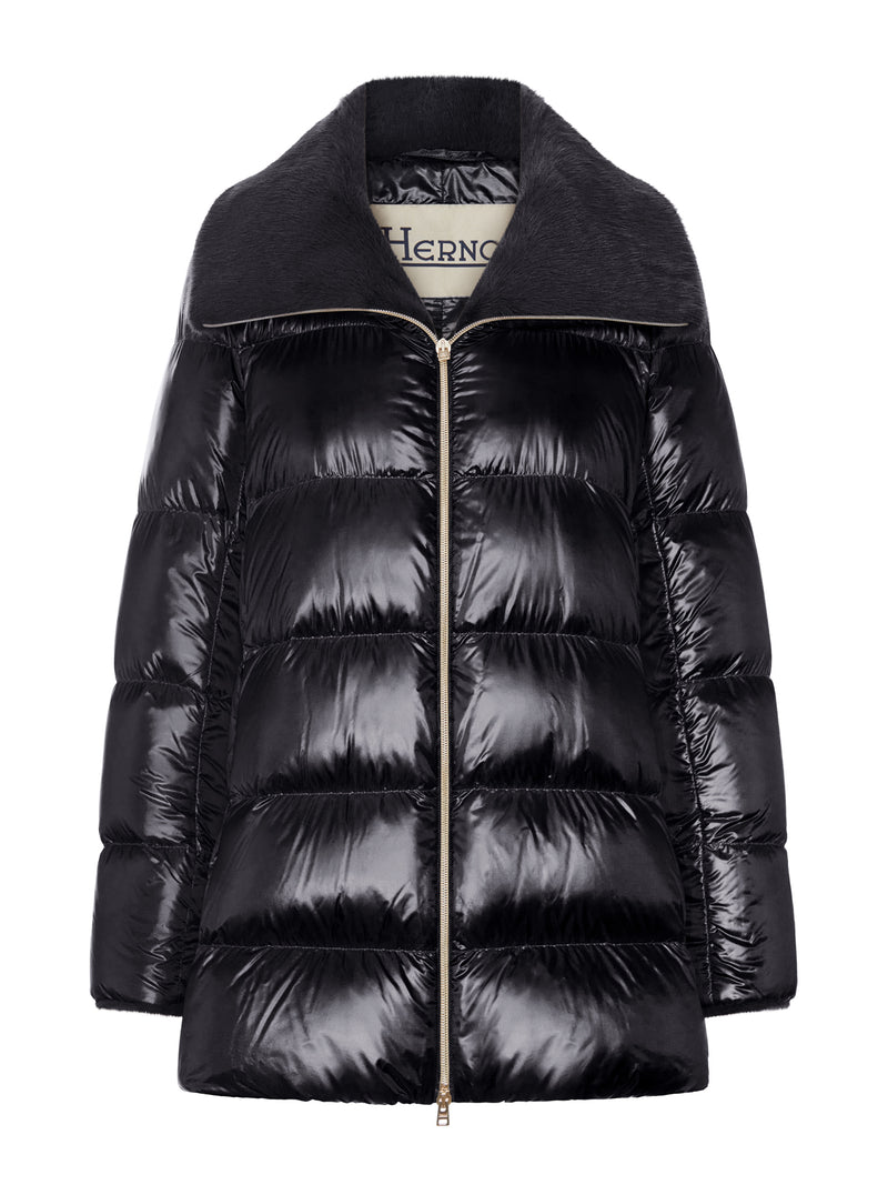 LONG PUFFER COAT WITH FAUX FUR COLLAR