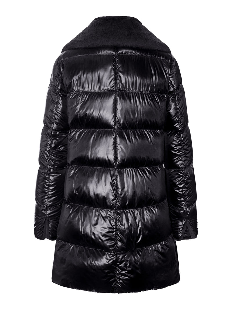 LONG PUFFER COAT WITH FAUX FUR COLLAR