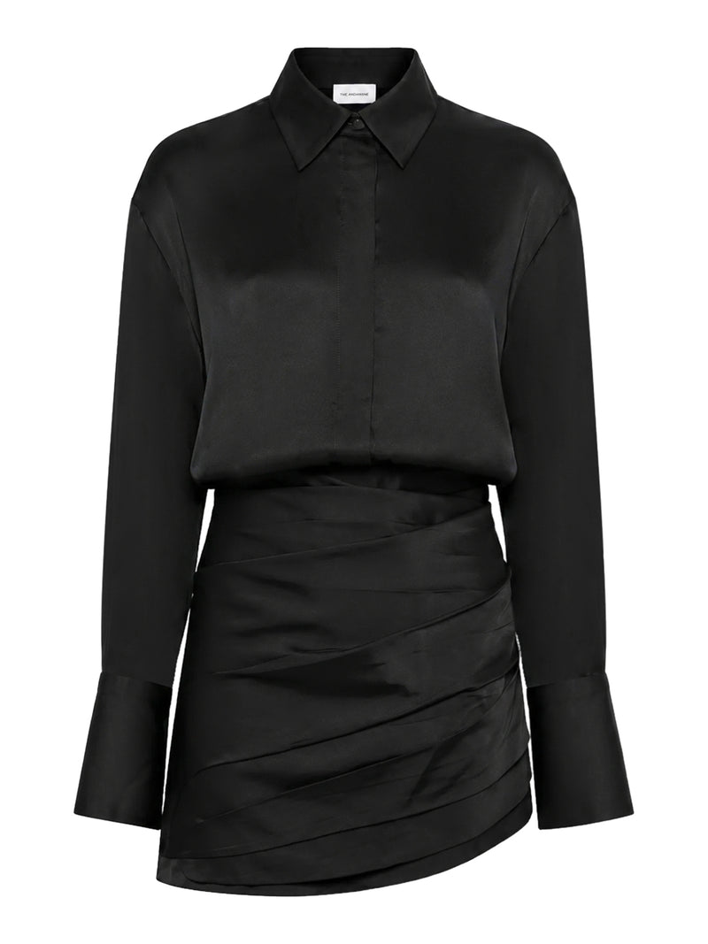 SATIN MINI SHIRT DRESS WITH DRAPED SKIRT