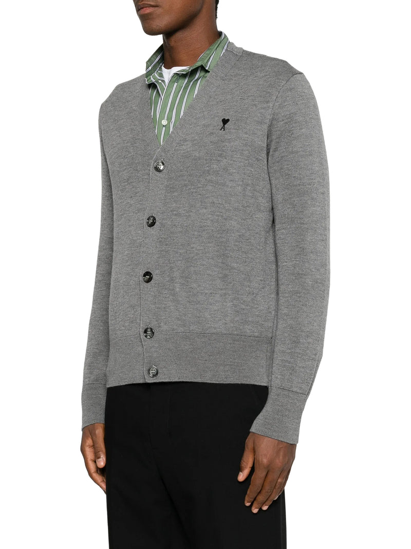 V-NECK KNIT CARDIGAN WITH EMBROIDERED LOGO