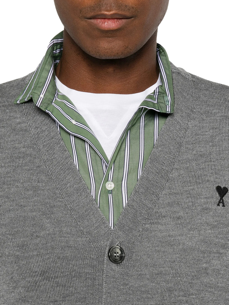 V-NECK KNIT CARDIGAN WITH EMBROIDERED LOGO