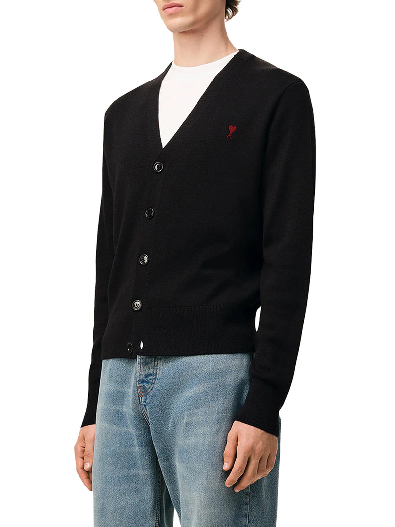 V-NECK KNIT CARDIGAN WITH EMBROIDERED LOGO