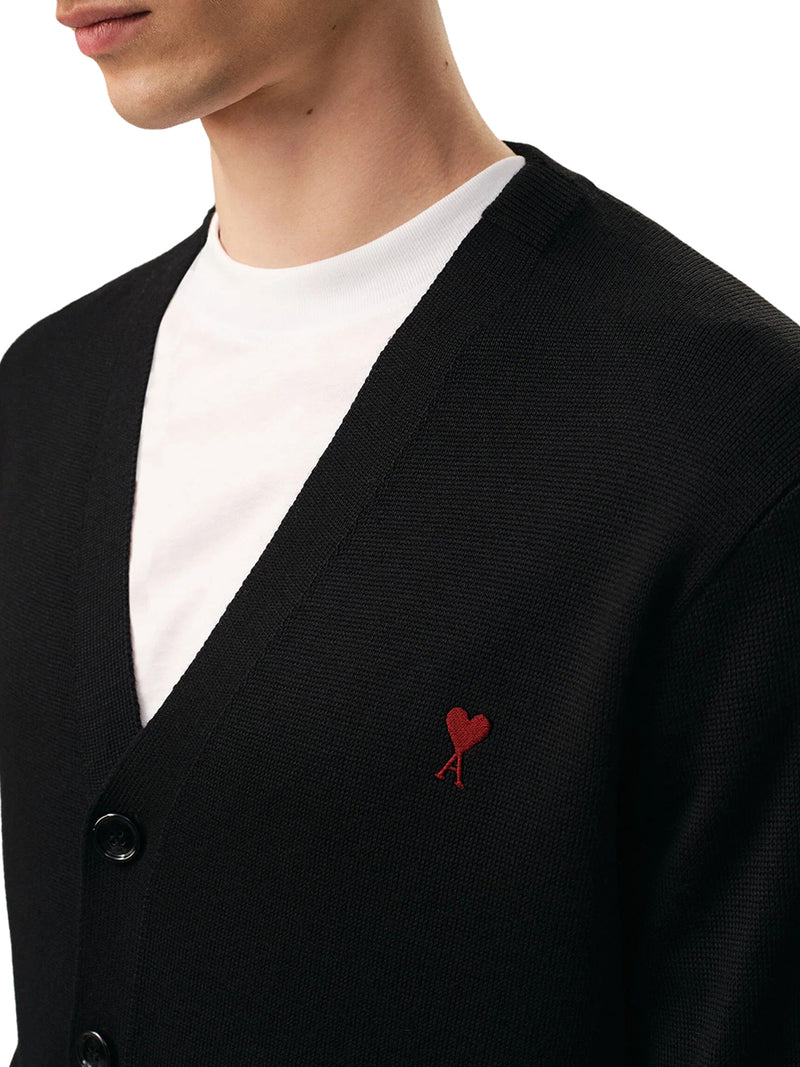 V-NECK KNIT CARDIGAN WITH EMBROIDERED LOGO