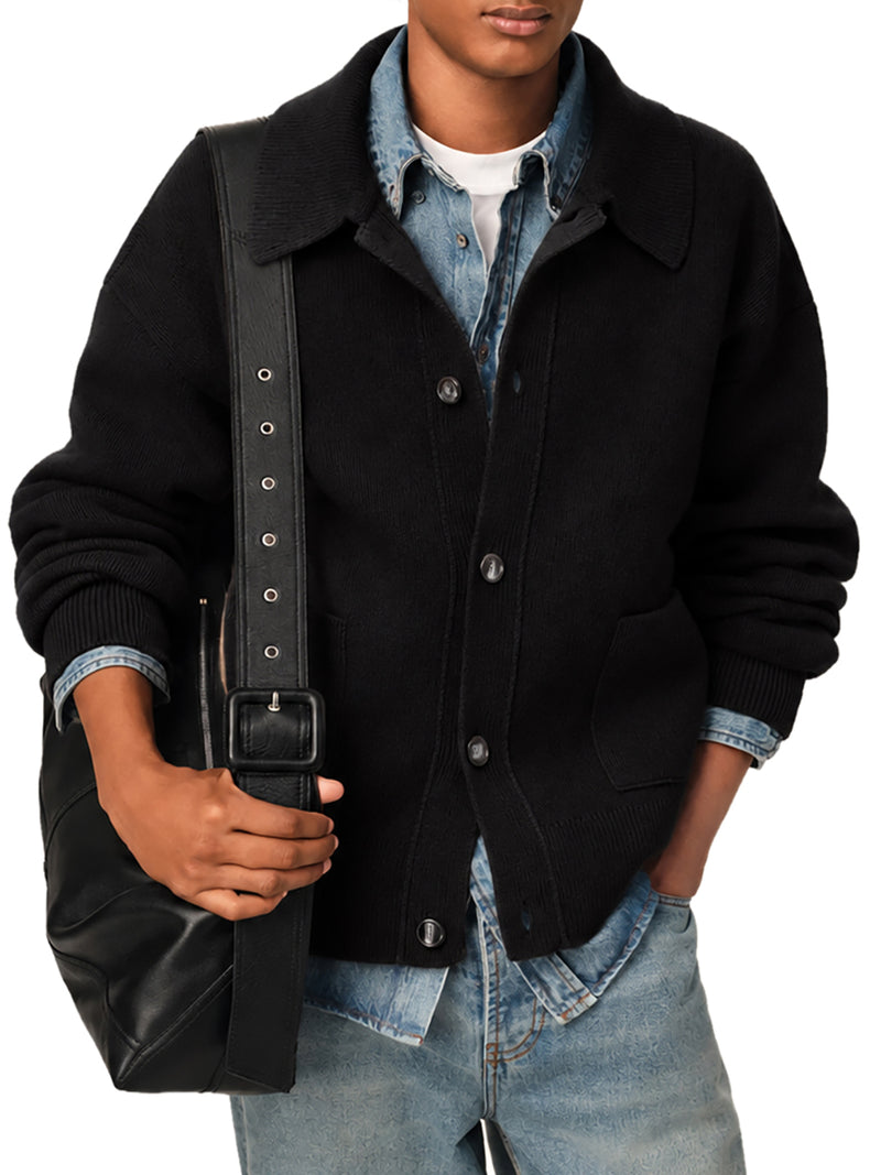 WOOL CARDIGAN WITH SHIRT COLLAR