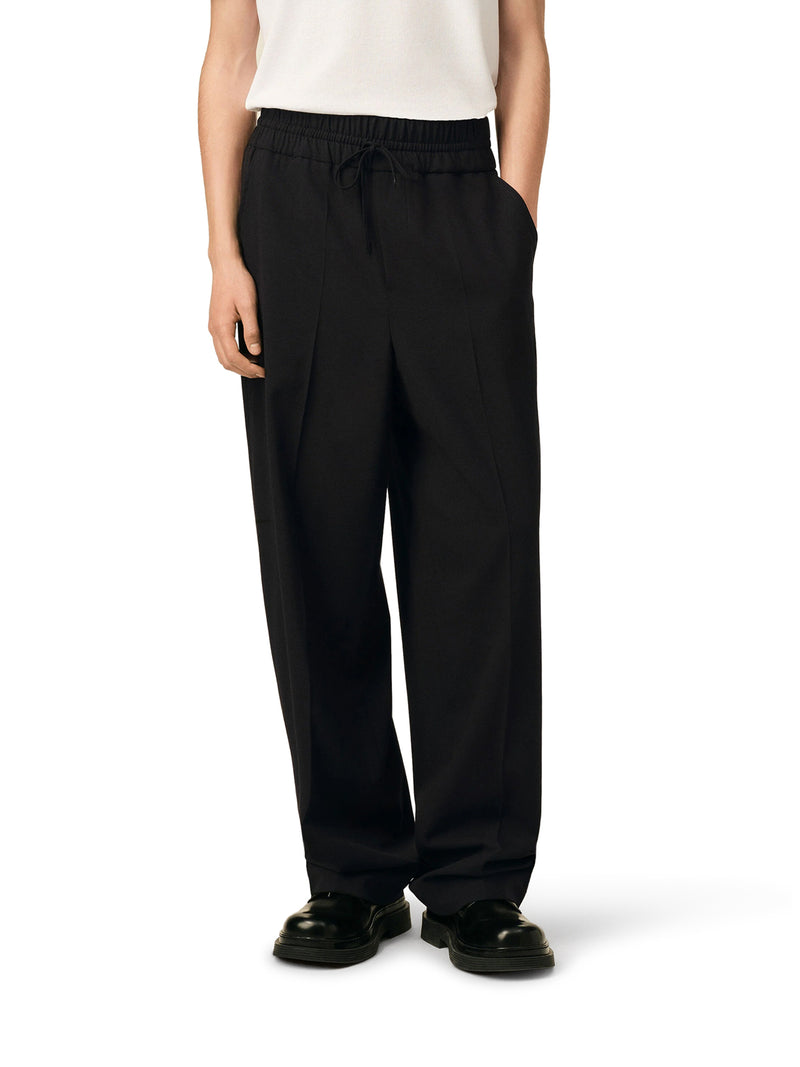 BLACK WOOL TROUSERS WITH AN ELASTICATED WAIST