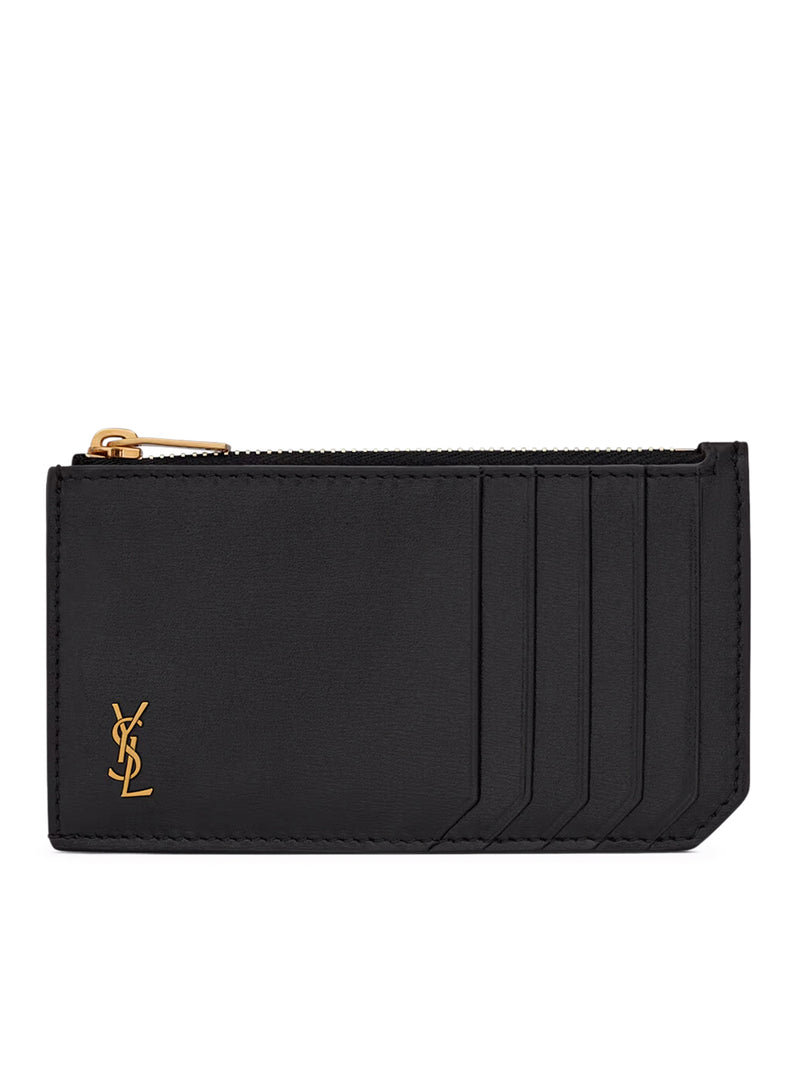 FRAGMENTS TINY CASSANDRE ZIPPED CARD HOLDER IN GLOSSY LEATHER