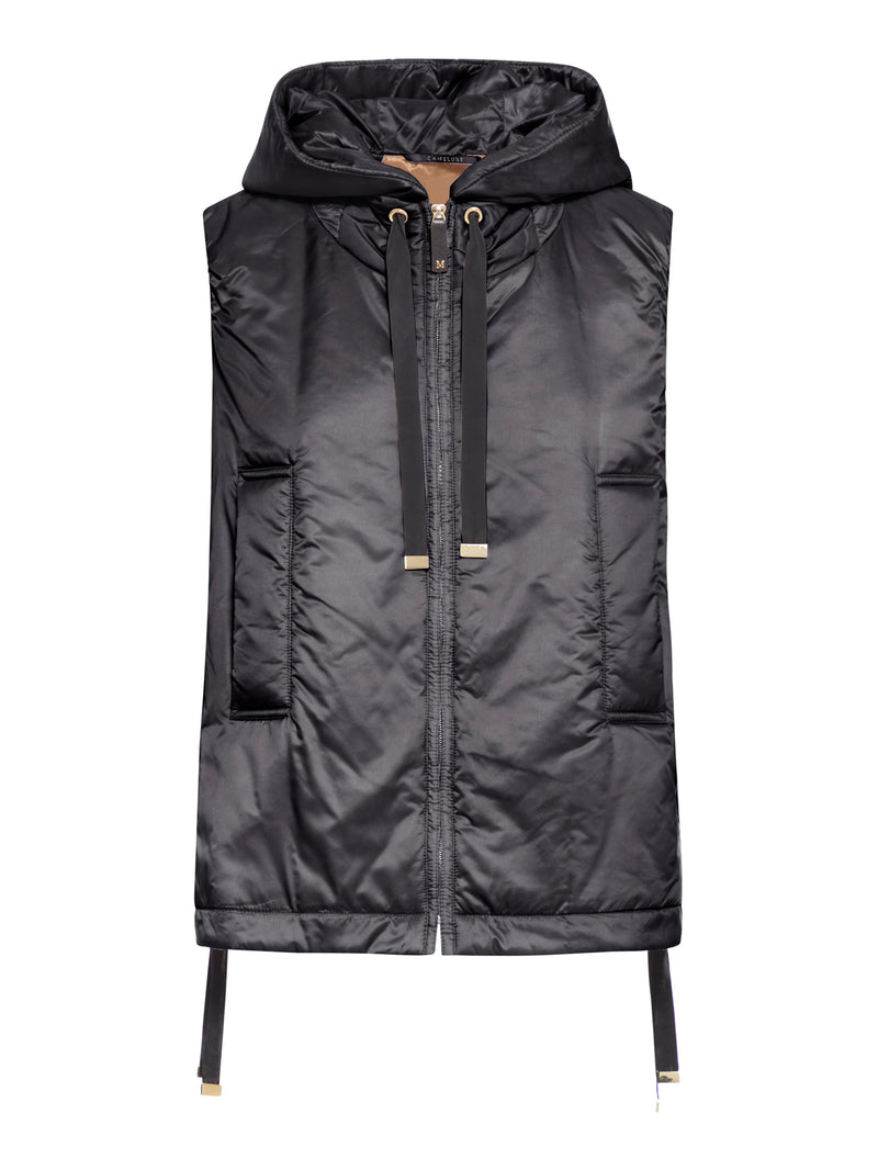 PADDED VEST WITH HOOD IN WATERPROOF CANVAS