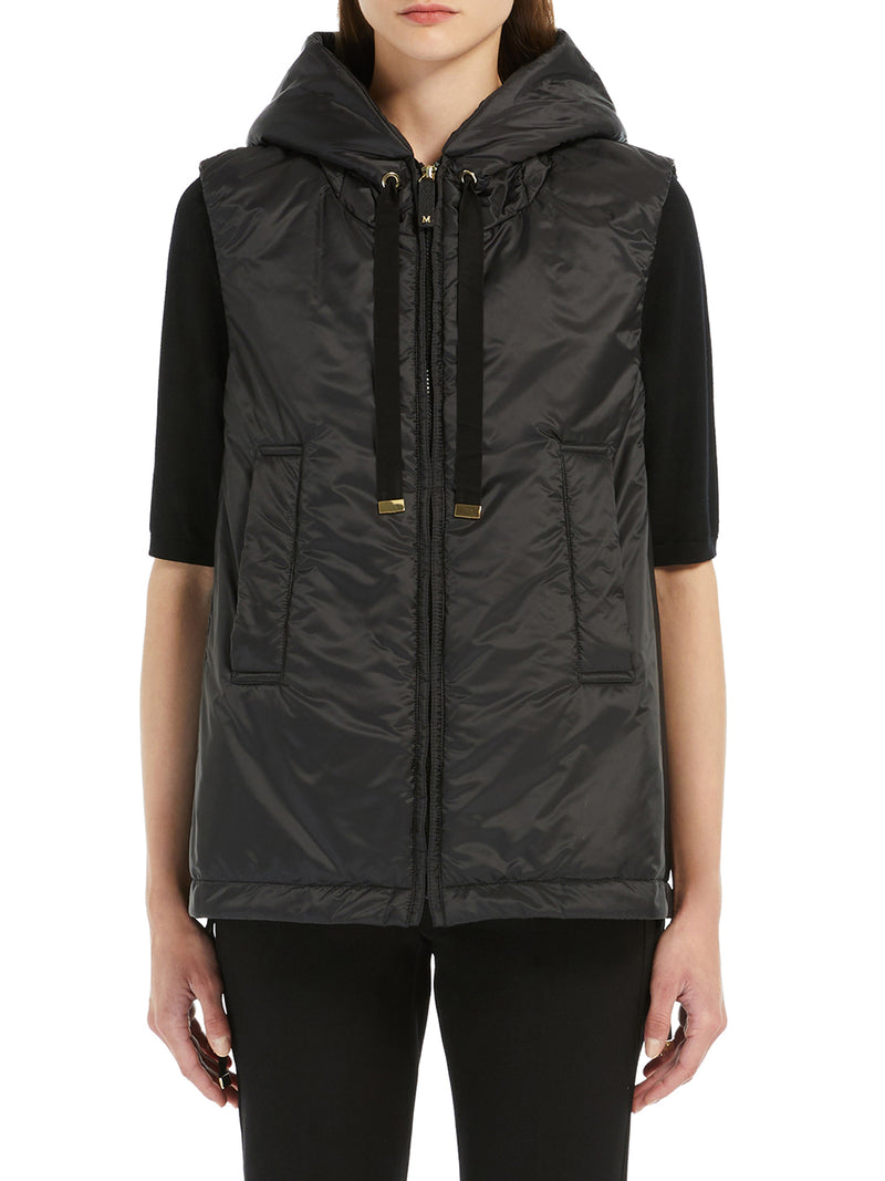 PADDED VEST WITH HOOD IN WATERPROOF CANVAS