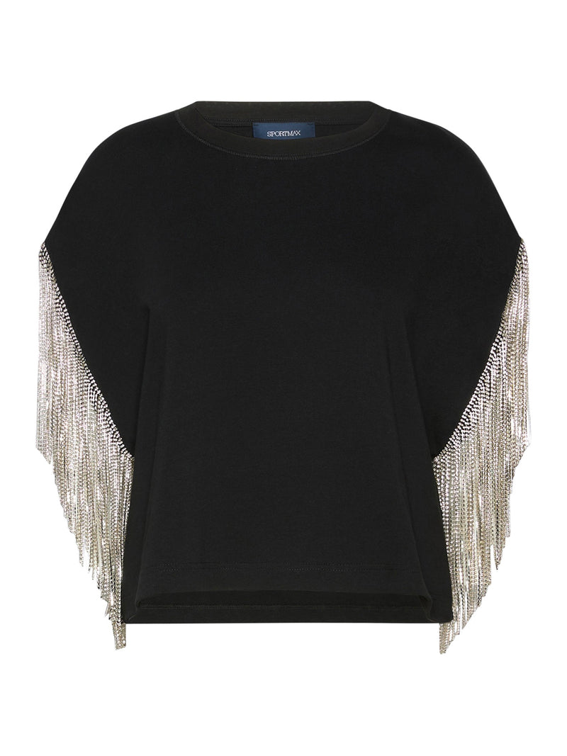 BOXY T-SHIRT IN COTTON WITH RHINESTONE FRINGES