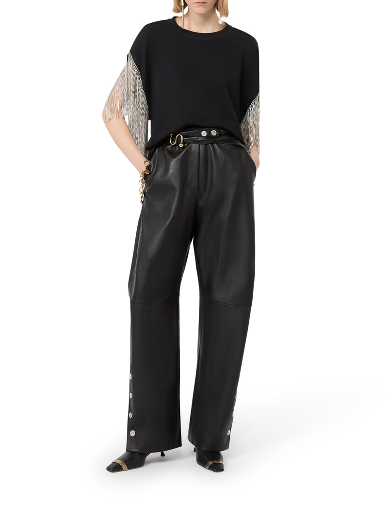 BOXY T-SHIRT IN COTTON WITH RHINESTONE FRINGES