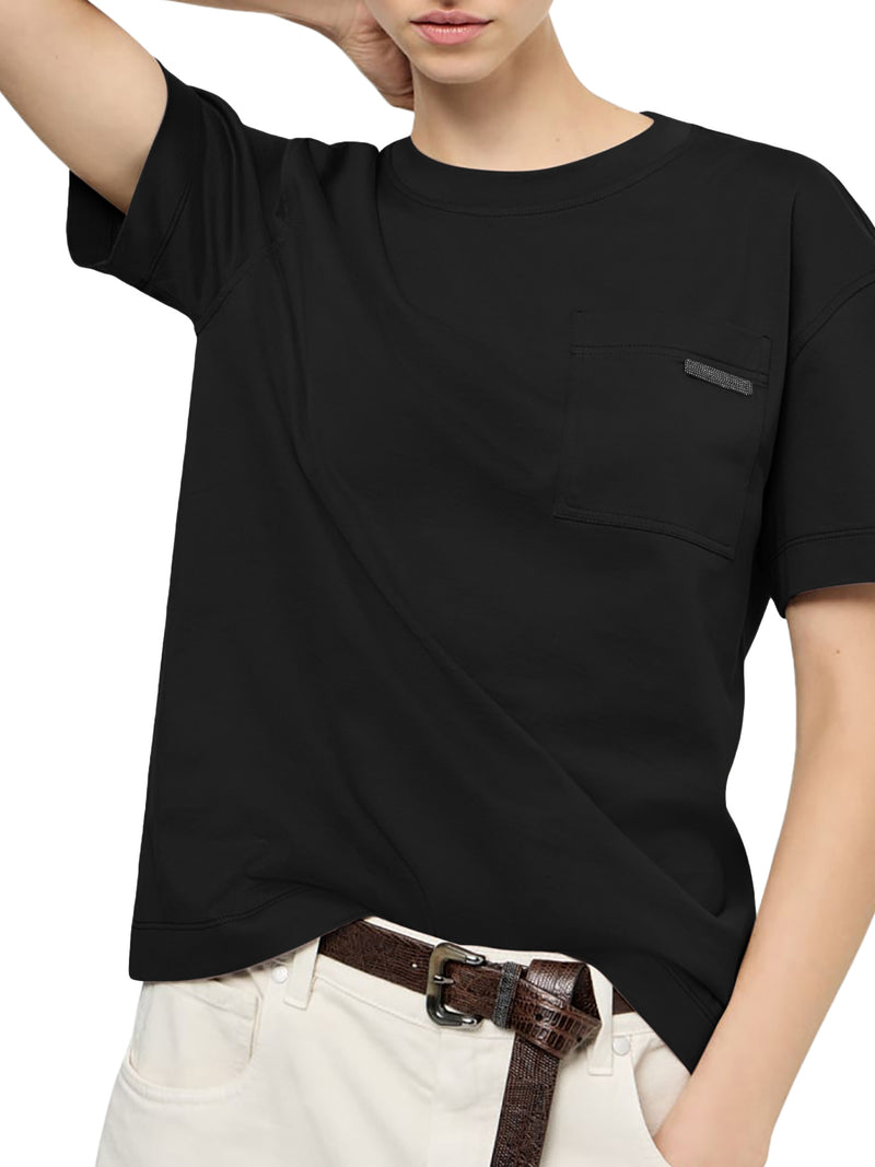 CREW NECK COTTON T-SHIRT WITH MOBILE APPLICATION