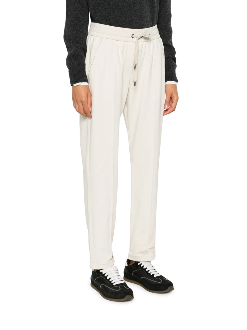 LIGHTWEIGHT STRETCH COTTON FLEECE TRACK PANTS WITH EMBELLISHMENT