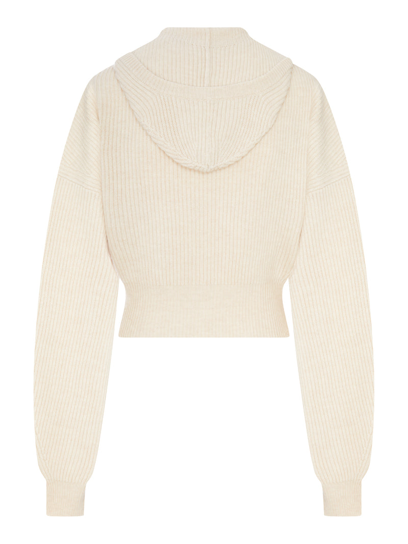 RIBBED WOOL CARDIGAN WITH WIDE COLLAR