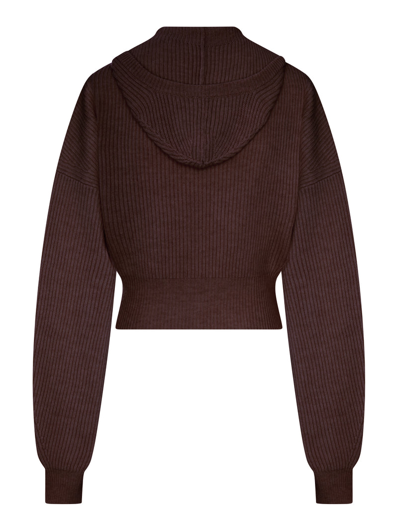 RIBBED WOOL CARDIGAN WITH WIDE COLLAR