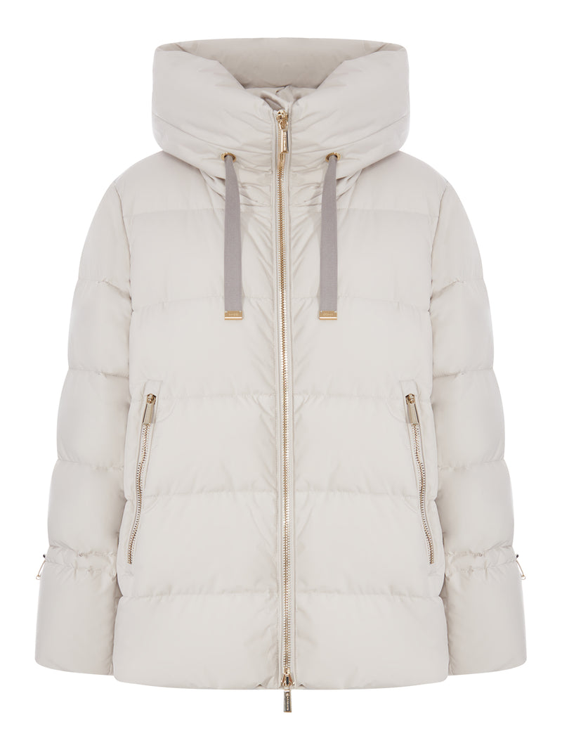 SHORT QUILTED NYLON DOWN JACKET WITH HOOD