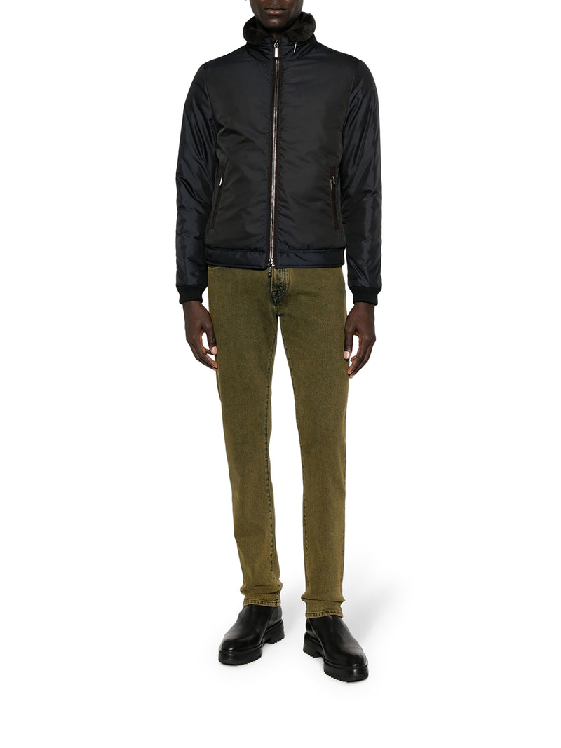 TECHNICAL FABRIC BOMBER JACKET WITH FUR COLLAR