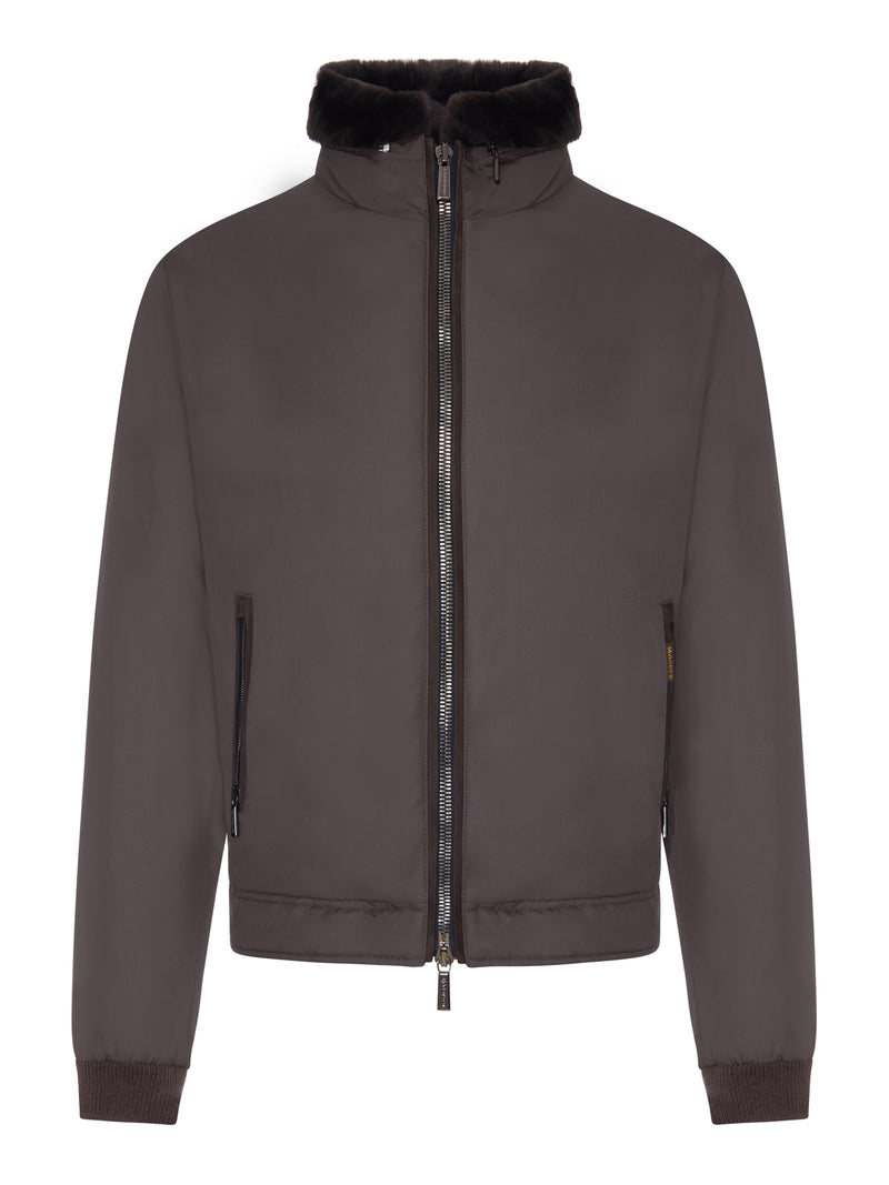TECHNICAL FABRIC BOMBER JACKET WITH FUR COLLAR