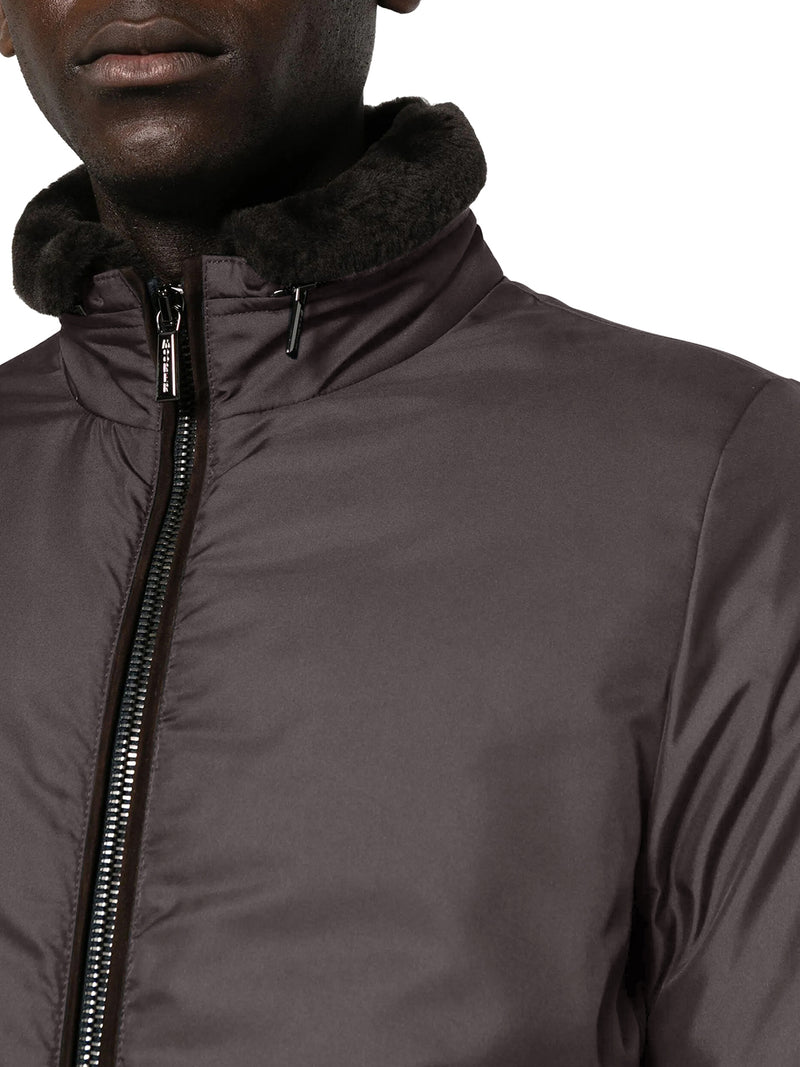 TECHNICAL FABRIC BOMBER JACKET WITH FUR COLLAR