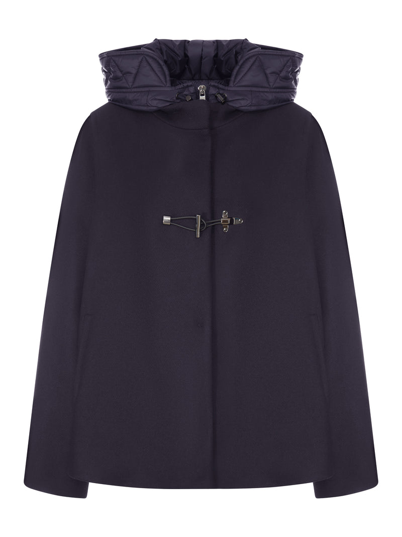 TOGGLE COAT CAPE IN WOOL AND CASHMERE BRUSHED CLOTH