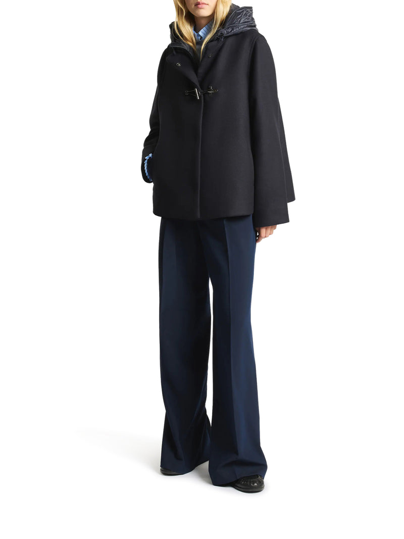 TOGGLE COAT CAPE IN WOOL AND CASHMERE BRUSHED CLOTH