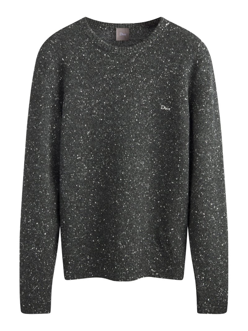 GREY CASHMERE KNIT SWEATER WITH DIOR EMBROIDERY