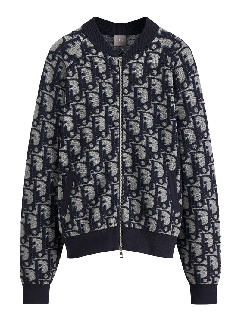BLUE DIOR OBLIQUE BOMBER JACKET IN COTTON, WOOL, AND SILK JACQUARD