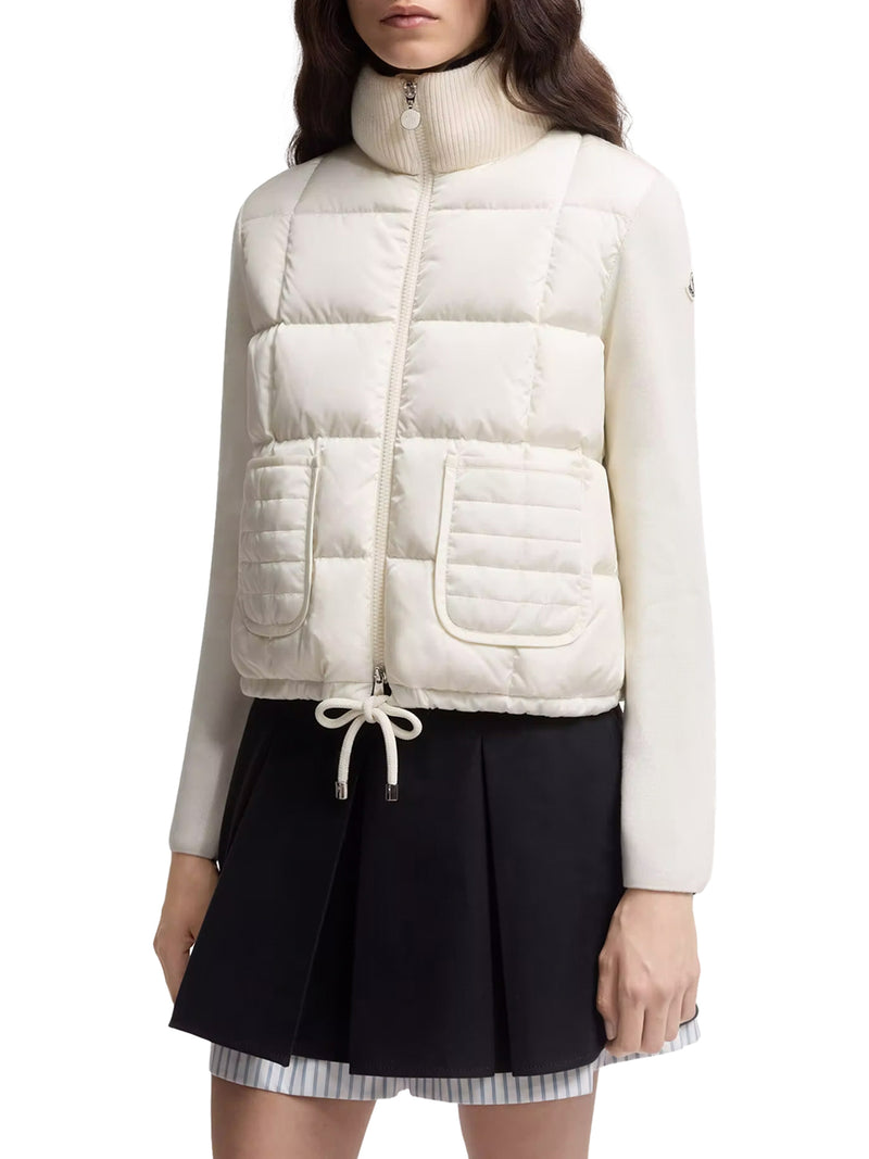 PADDED WOOL ZIP-UP CARDIGAN WITH CHECK QUILTING