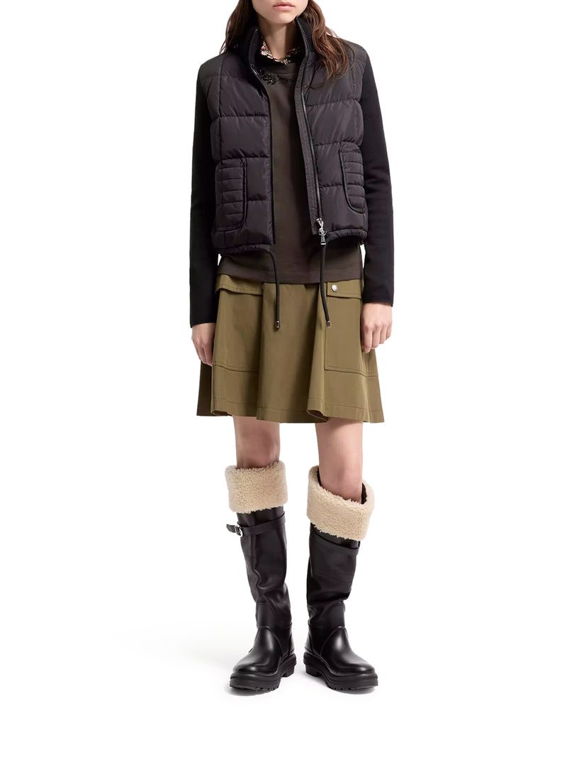 PADDED WOOL ZIP-UP CARDIGAN WITH CHECK QUILTING