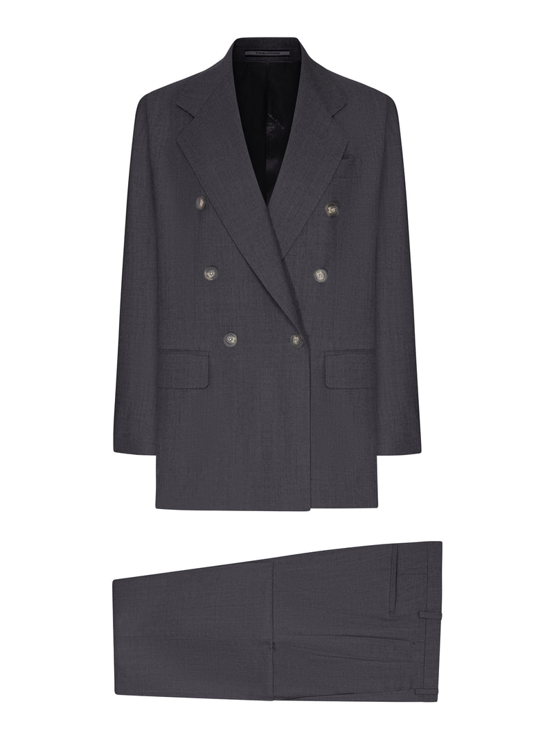 DOUBLE-BREASTED WOOL AND SILK BLEND SUIT