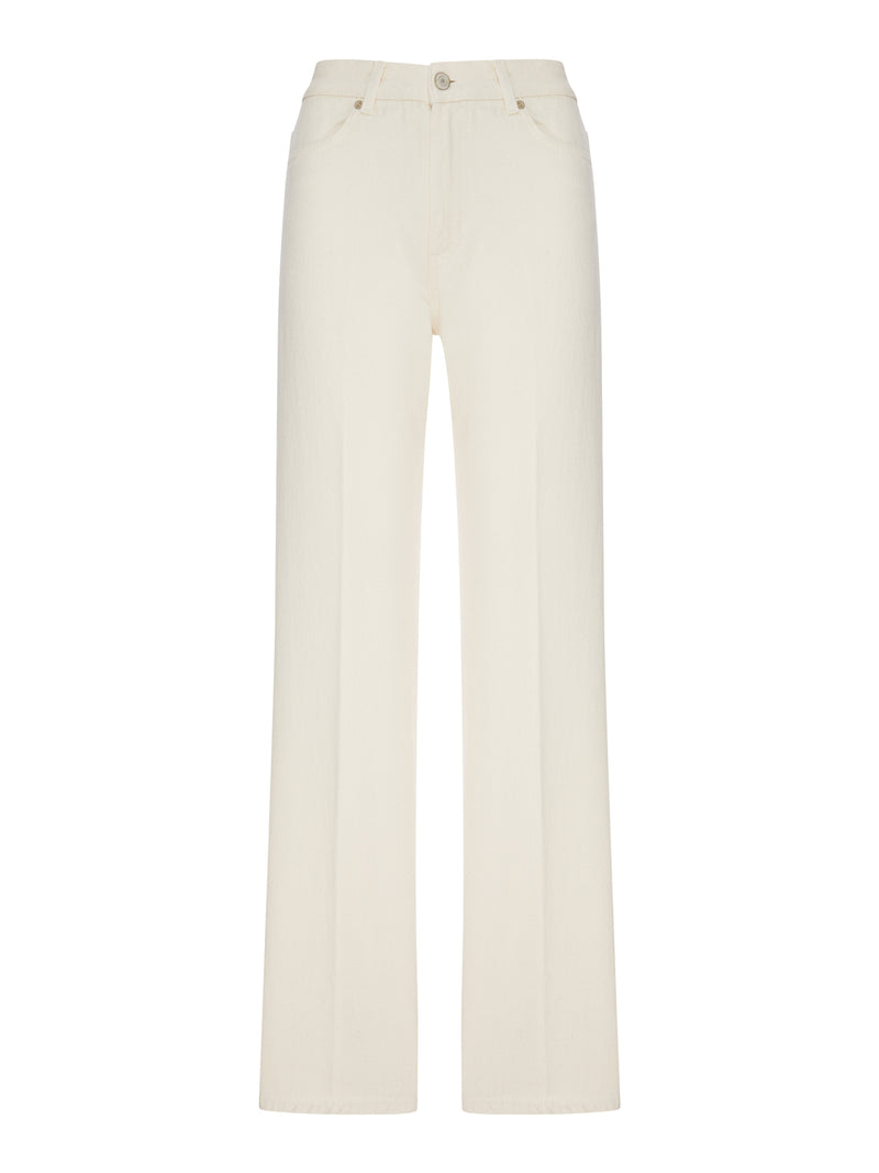 STRAIGHT-LEG WHITE DENIM JEANS WITH LOGO TAPE
