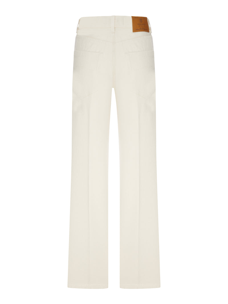 STRAIGHT-LEG WHITE DENIM JEANS WITH LOGO TAPE